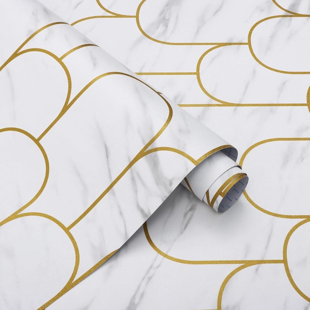White Marble & Gold Geometric Peel-and-Stick Wallpaper